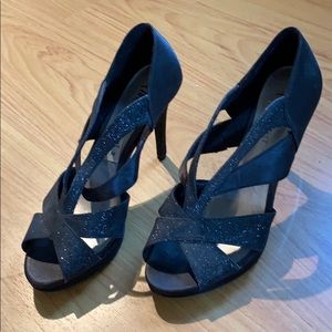 Fioni black satin and sparkle heels
